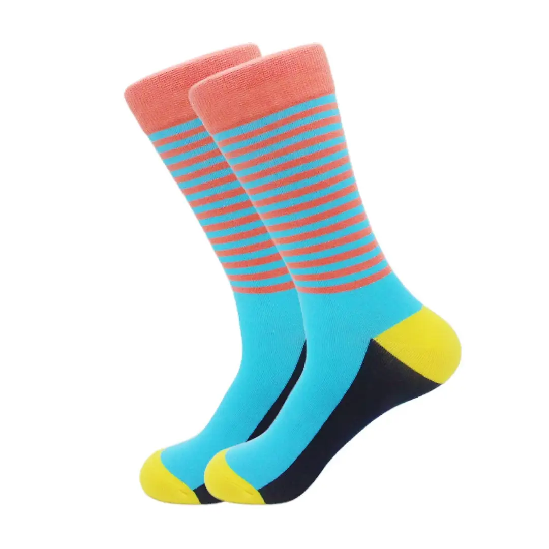 New men's striped street hip-hop mid-tube socks fashion color striped men's socks autumn and winter cotton socks wholesale — feature 5