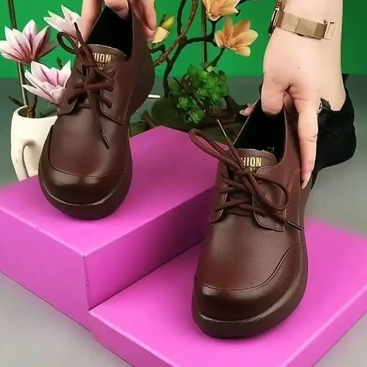 Single-layer shoes women's muffin thick-soled 2024 autumn latest comfortable versatile mother shoes light non-slip casual women's small leather shoes - Image 6