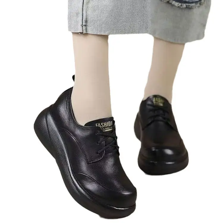 Single-layer shoes women's muffin thick-soled 2024 autumn latest comfortable versatile mother shoes light non-slip casual women's small leather shoes - Image 7
