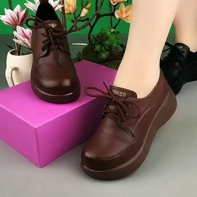 Single-layer shoes women's muffin thick-soled 2024 autumn latest comfortable versatile mother shoes light non-slip casual women's small leather shoes — feature 1