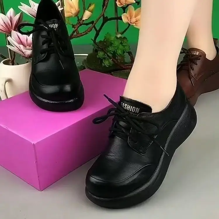 Single-layer shoes women's muffin thick-soled 2024 autumn latest comfortable versatile mother shoes light non-slip casual women's small leather shoes — feature 2