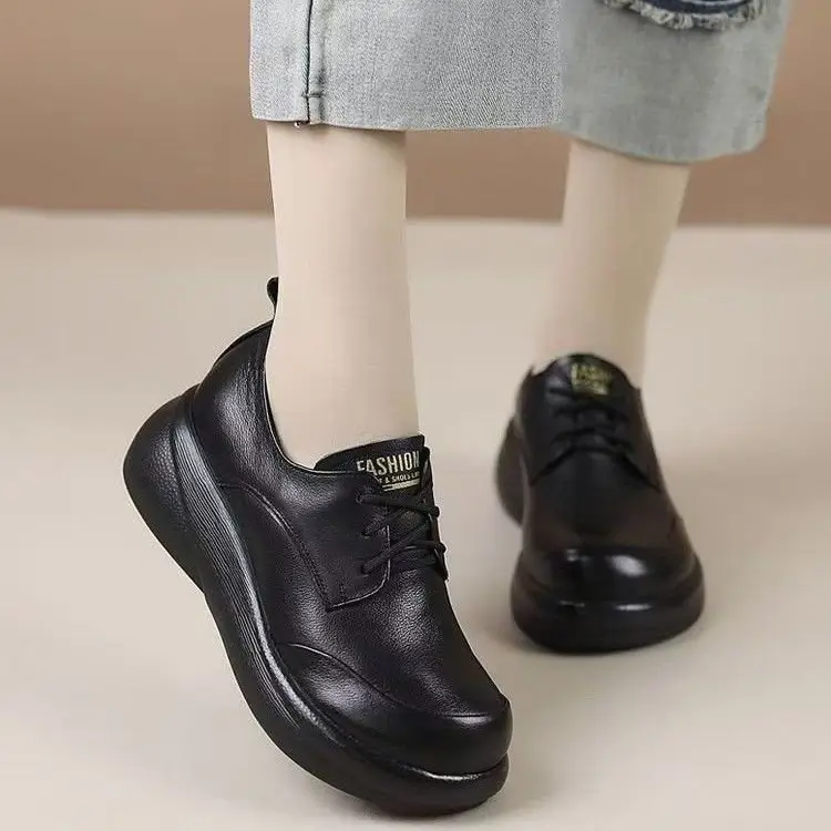 Single-layer shoes women's muffin thick-soled 2024 autumn latest comfortable versatile mother shoes light non-slip casual women's small leather shoes — feature 3