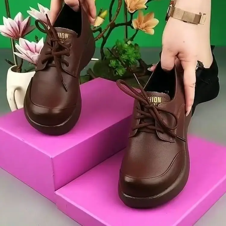 Single-layer shoes women's muffin thick-soled 2024 autumn latest comfortable versatile mother shoes light non-slip casual women's small leather shoes — feature 6