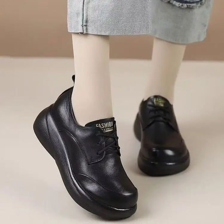 Single-layer shoes women's muffin thick-soled 2024 autumn latest comfortable versatile mother shoes light non-slip casual women's small leather shoes — feature 8