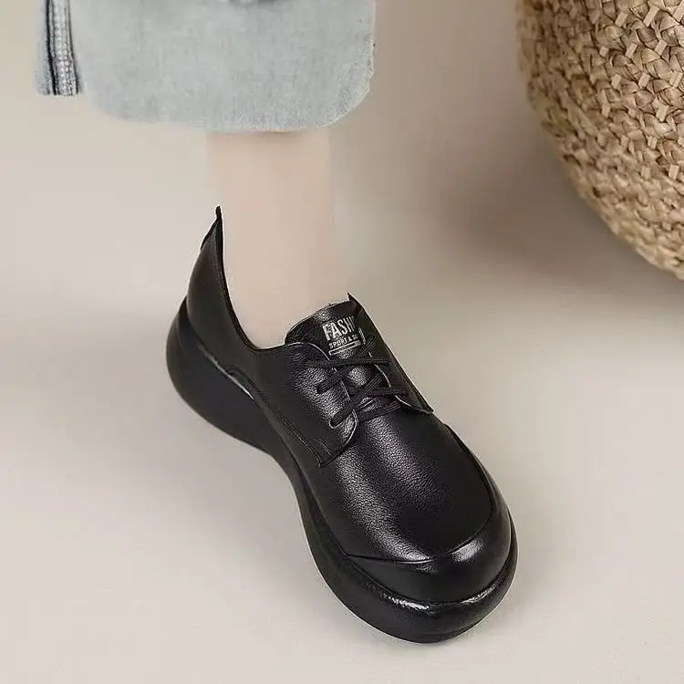 Single-layer shoes women's muffin thick-soled 2024 autumn latest comfortable versatile mother shoes light non-slip casual women's small leather shoes — feature 9