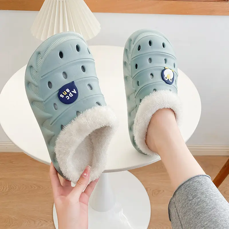 Cross-border plus size cotton slippers men's autumn and winter outdoor wear non-slip indoor two-way hole shoes warm cotton shoes for lovers