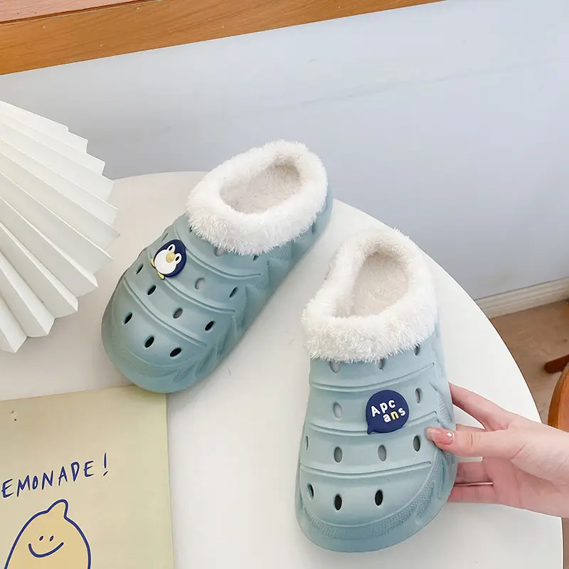 Cross-border plus size cotton slippers men's autumn and winter outdoor wear non-slip indoor two-way hole shoes warm cotton shoes for lovers