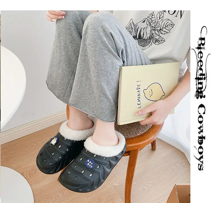 Cross-border plus size cotton slippers men's autumn and winter outdoor wear non-slip indoor two-way hole shoes warm cotton shoes for lovers — feature 19