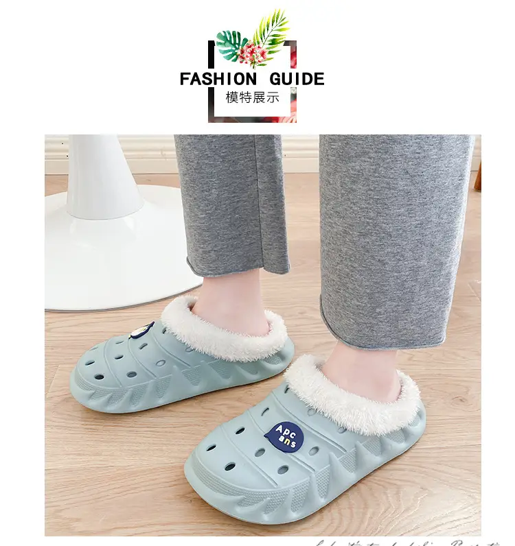 Cross-border plus size cotton slippers men's autumn and winter outdoor wear non-slip indoor two-way hole shoes warm cotton shoes for lovers — feature 9