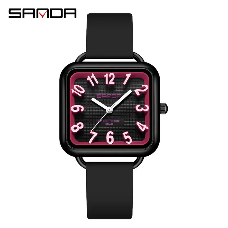 Sanda 3D Digital Square Watch for Men Women Silicone Band - Image 13