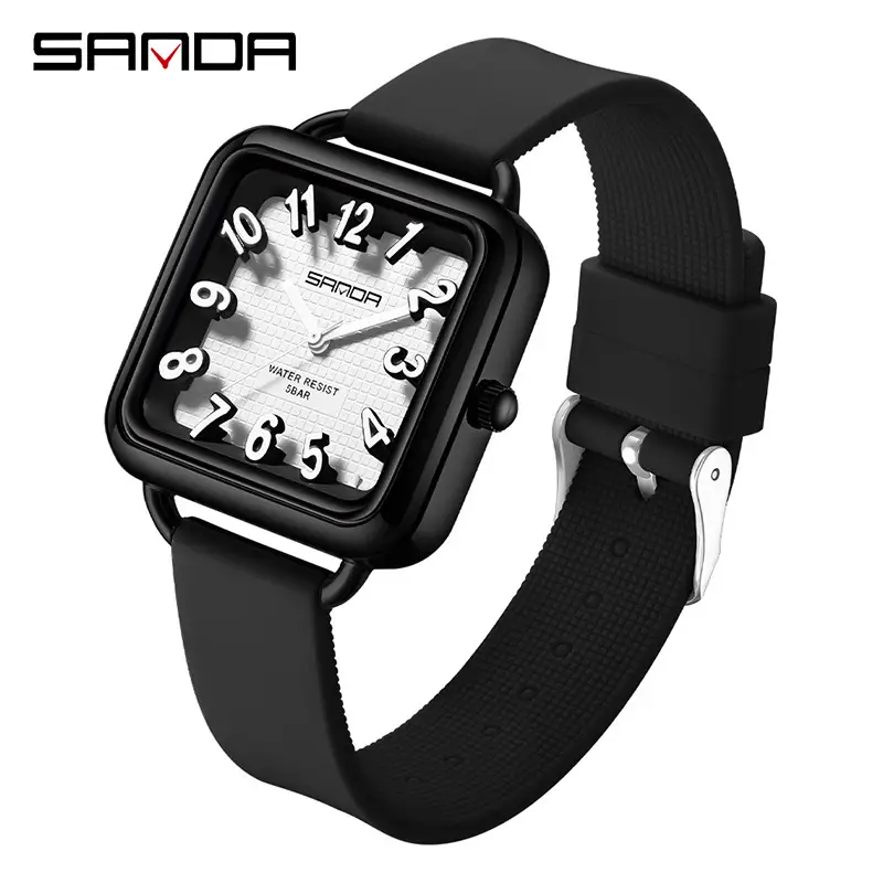 Sanda 3D Digital Square Watch for Men Women Silicone Band - Image 2