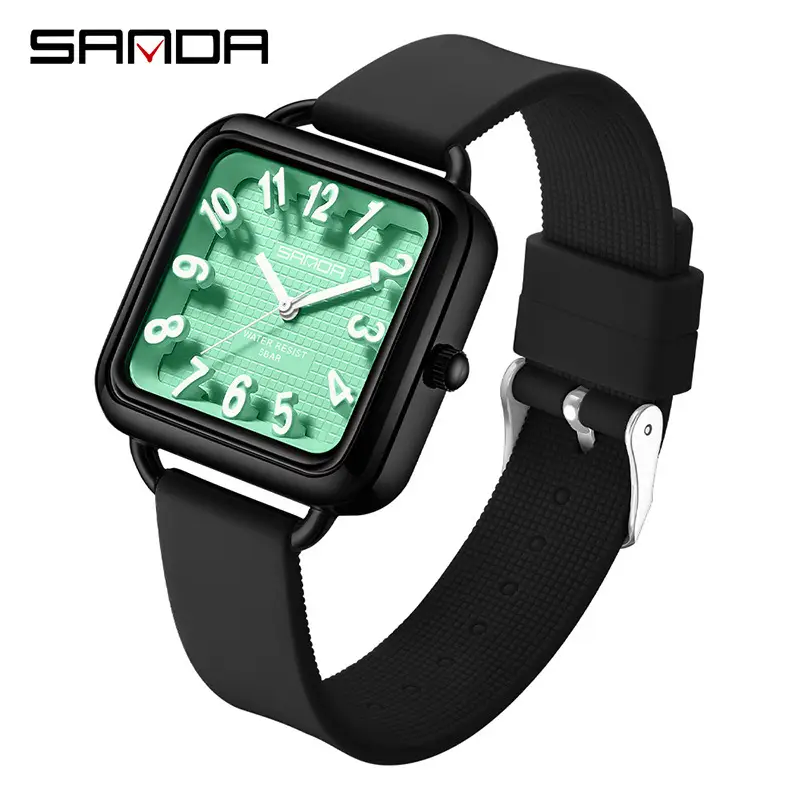 Sanda 3D Digital Square Watch for Men Women Silicone Band - Image 3