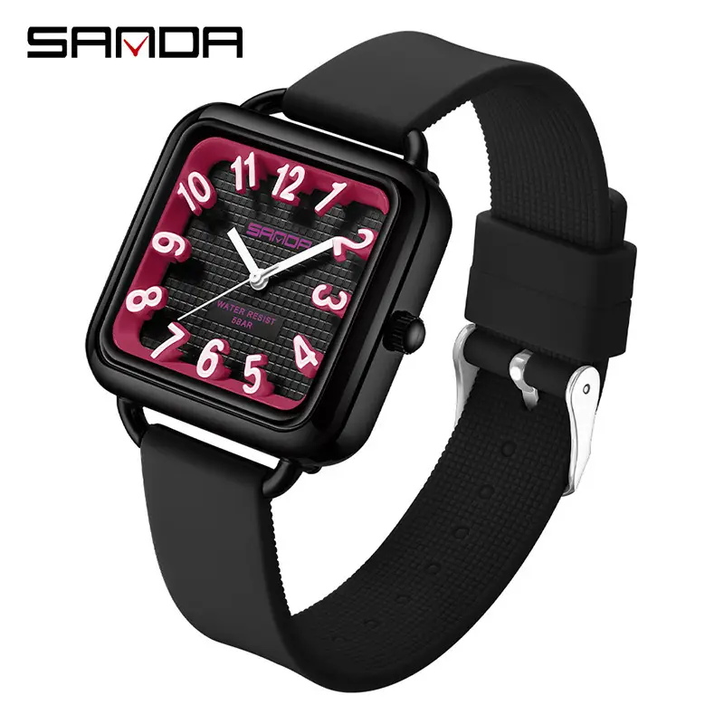 Sanda 3D Digital Square Watch for Men Women Silicone Band - Image 4