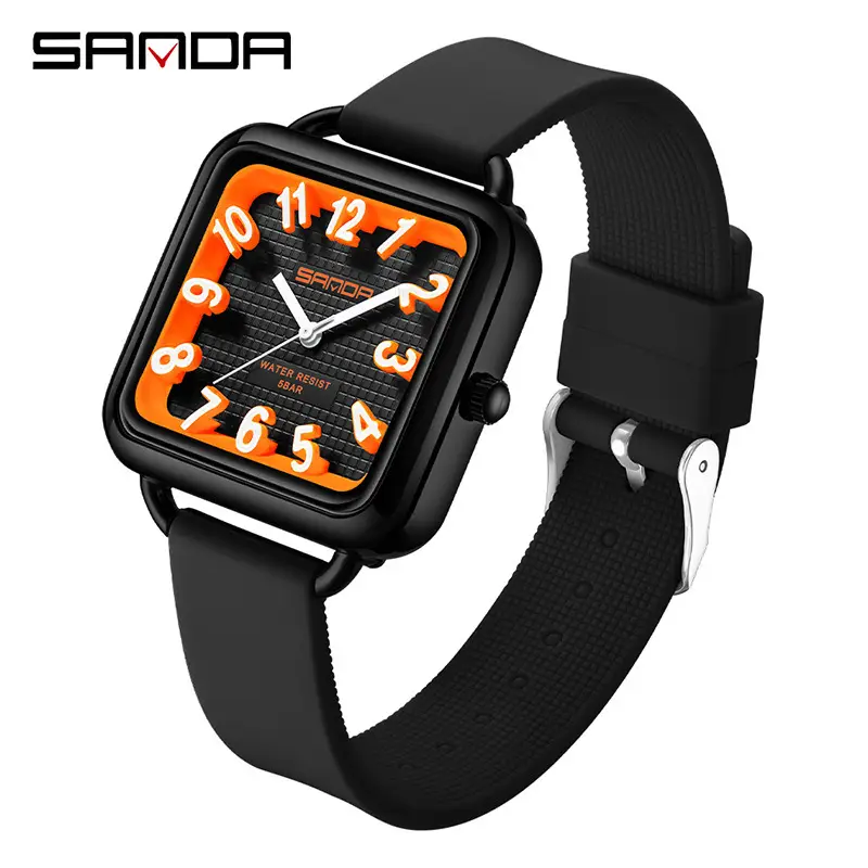 Sanda 3D Digital Square Watch for Men Women Silicone Band - Image 8