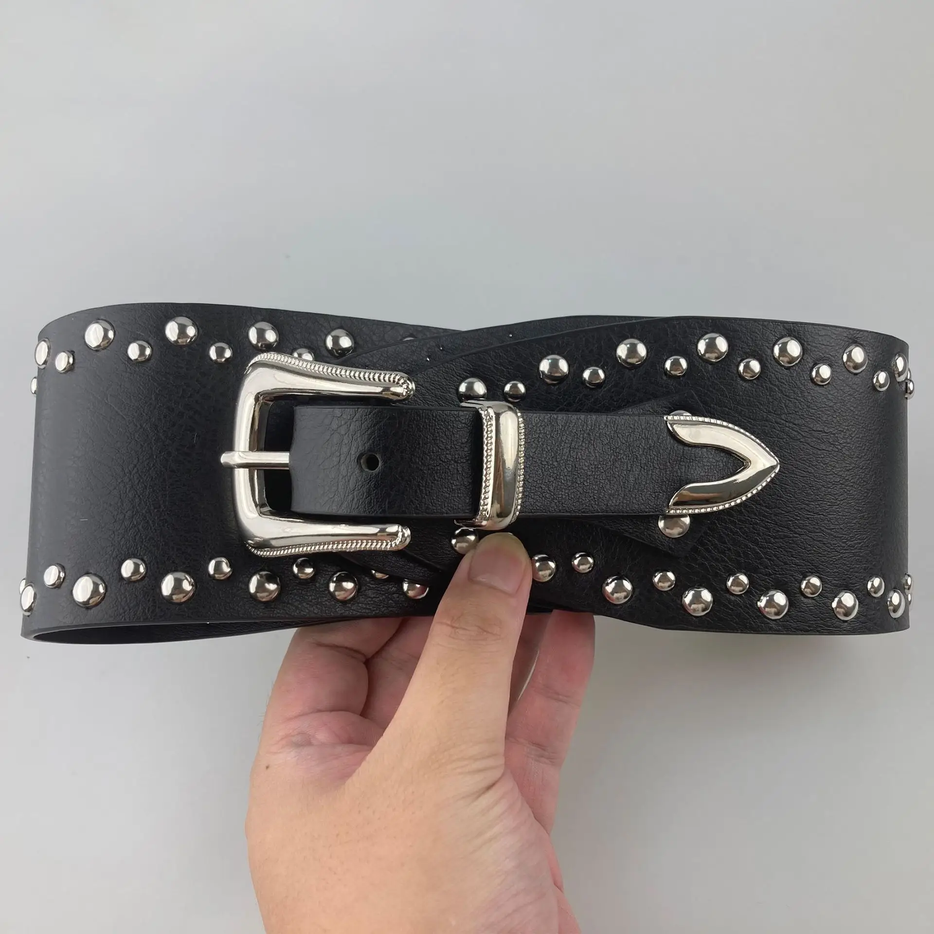 Black Rivet Belt with Buckle for Women - Image 6
