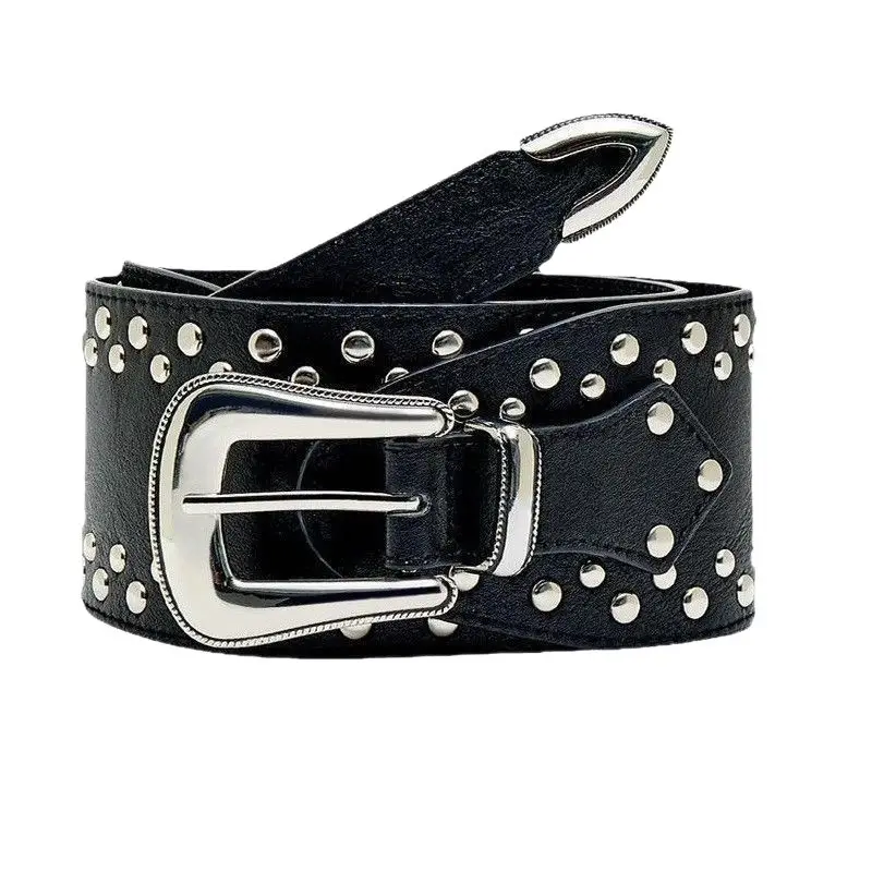 Black Rivet Belt with Buckle for Women - Image 9