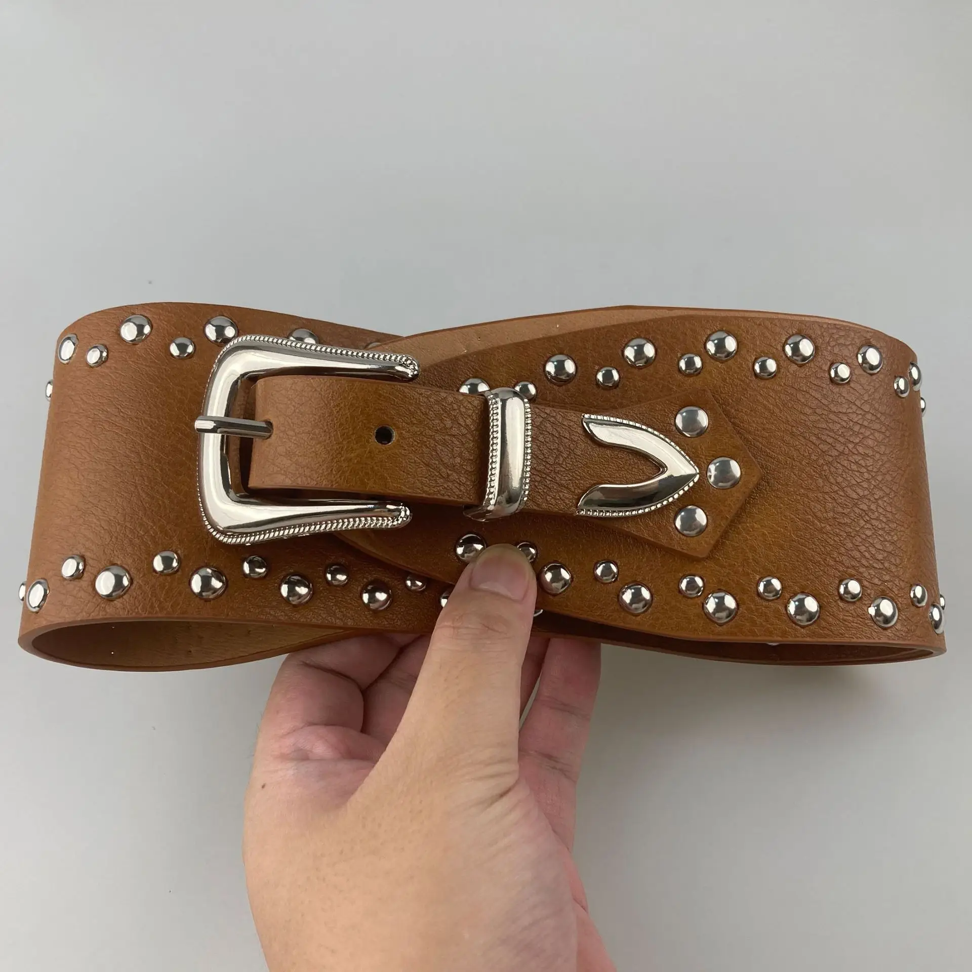 Black Rivet Belt with Buckle for Women - Image 3