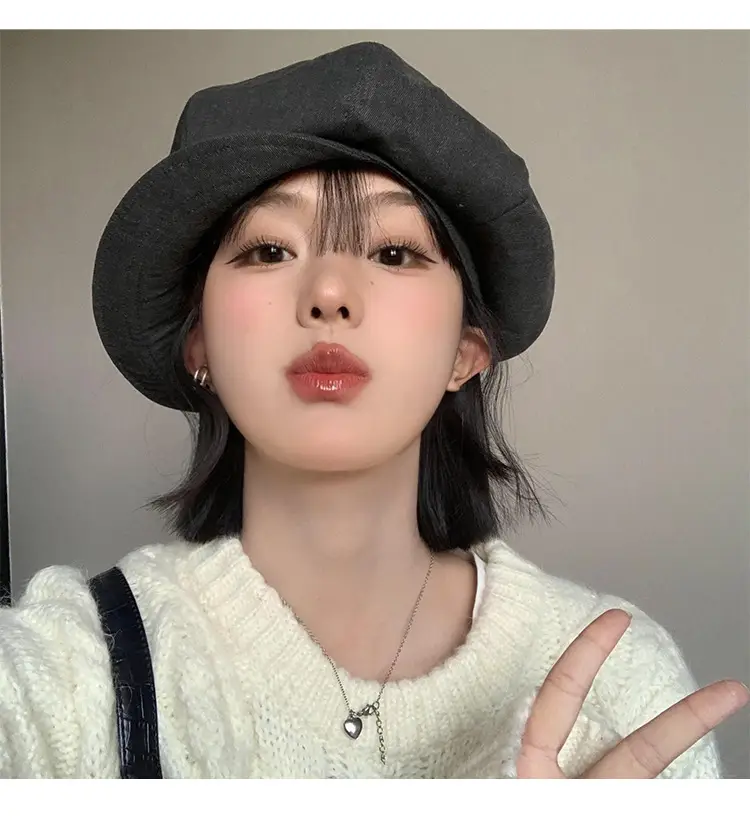 Vintage Grey Duck Tongu Beret for Kids Spring Autumn — feature 6