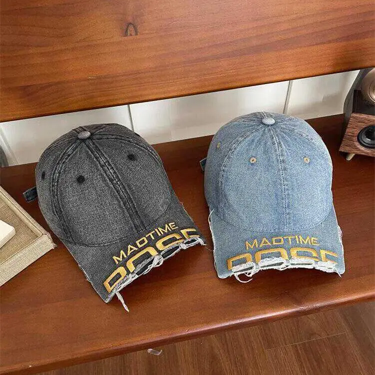 Women's Beige Cotton Baseball Cap with "MAD TIME" Embroidery