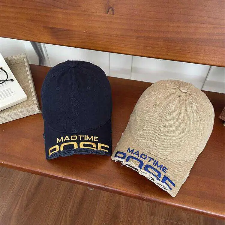 Women's Beige Cotton Baseball Cap with "MAD TIME" Embroidery
