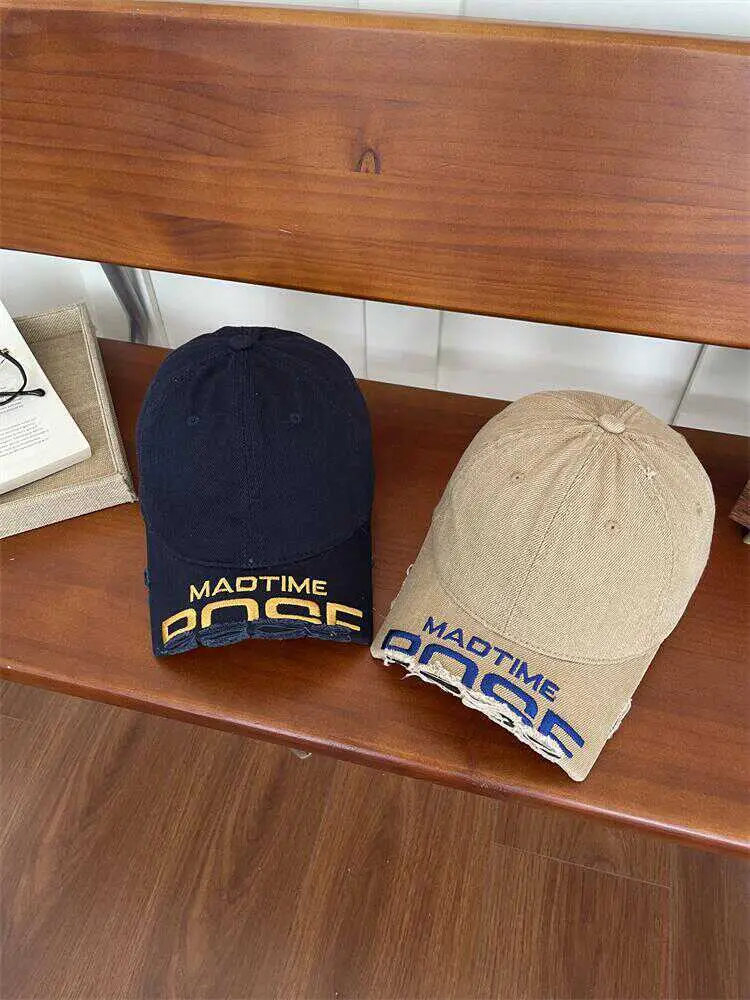 Women's Beige Cotton Baseball Cap with "MAD TIME" Embroidery — feature 10