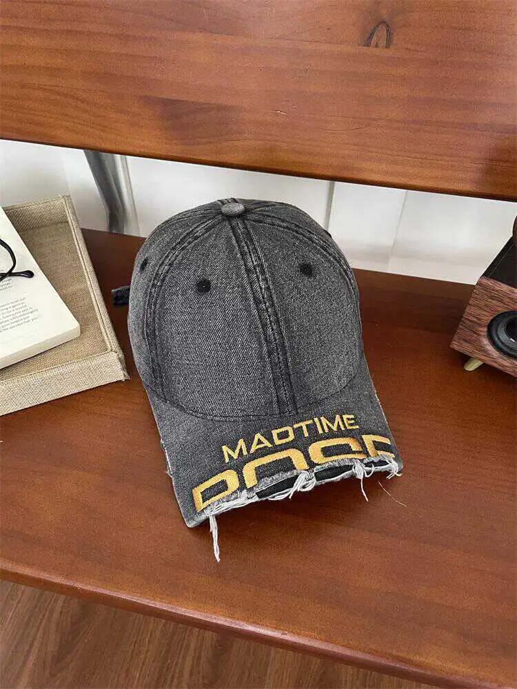Women's Beige Cotton Baseball Cap with "MAD TIME" Embroidery — feature 16