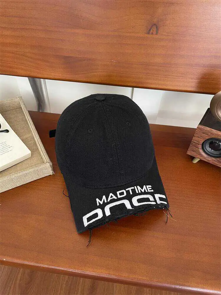 Women's Beige Cotton Baseball Cap with "MAD TIME" Embroidery