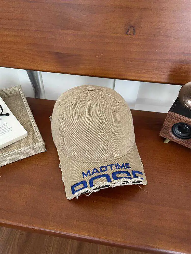 Women's Beige Cotton Baseball Cap with "MAD TIME" Embroidery