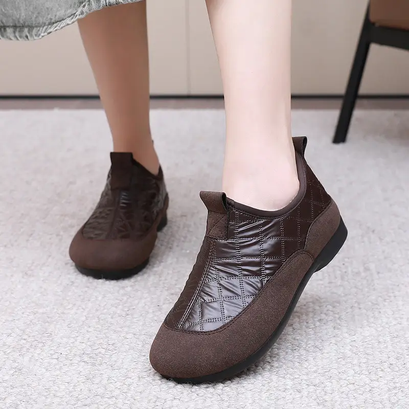 Women's Shoes 2025 Winter New Style Wholesale Fleece-Lined Warm Cotton Shoes Soft Sole Non-Slip Patchwork Leather Snow Boots - Image 5