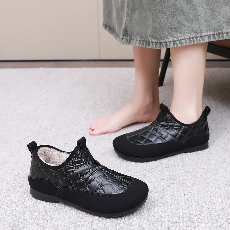 Women's Shoes 2025 Winter New Style Wholesale Fleece-Lined Warm Cotton Shoes Soft Sole Non-Slip Patchwork Leather Snow Boots - Image 6
