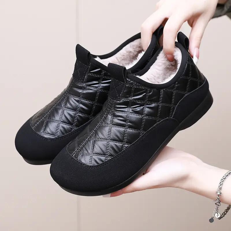 Women's Shoes 2025 Winter New Style Wholesale Fleece-Lined Warm Cotton Shoes Soft Sole Non-Slip Patchwork Leather Snow Boots - Image 2