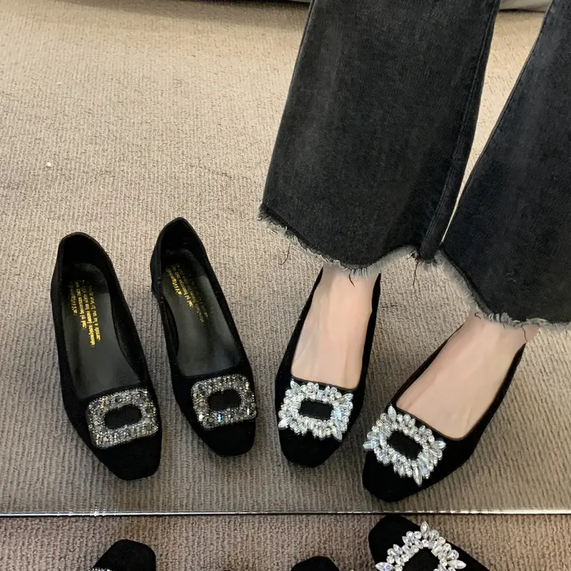 French-Style Women's Shoes 2024 Spring New Elegant Rhinestone High Heels Chunky Heel Square Toe Commuting Evening Shoes Commuter Style - Image 5