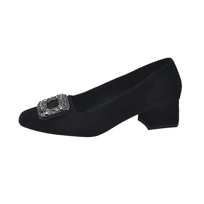 French-Style Women's Shoes 2024 Spring New Elegant Rhinestone High Heels Chunky Heel Square Toe Commuting Evening Shoes Commuter Style - Image 7