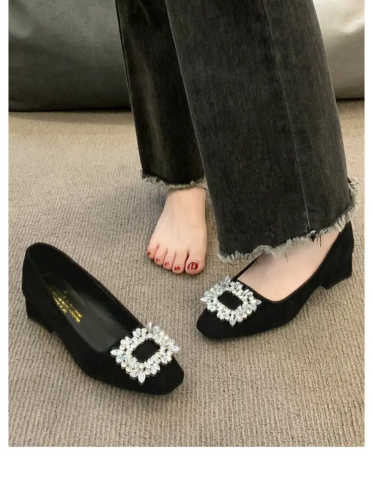 French-Style Women's Shoes 2024 Spring New Elegant Rhinestone High Heels Chunky Heel Square Toe Commuting Evening Shoes Commuter Style — feature 11