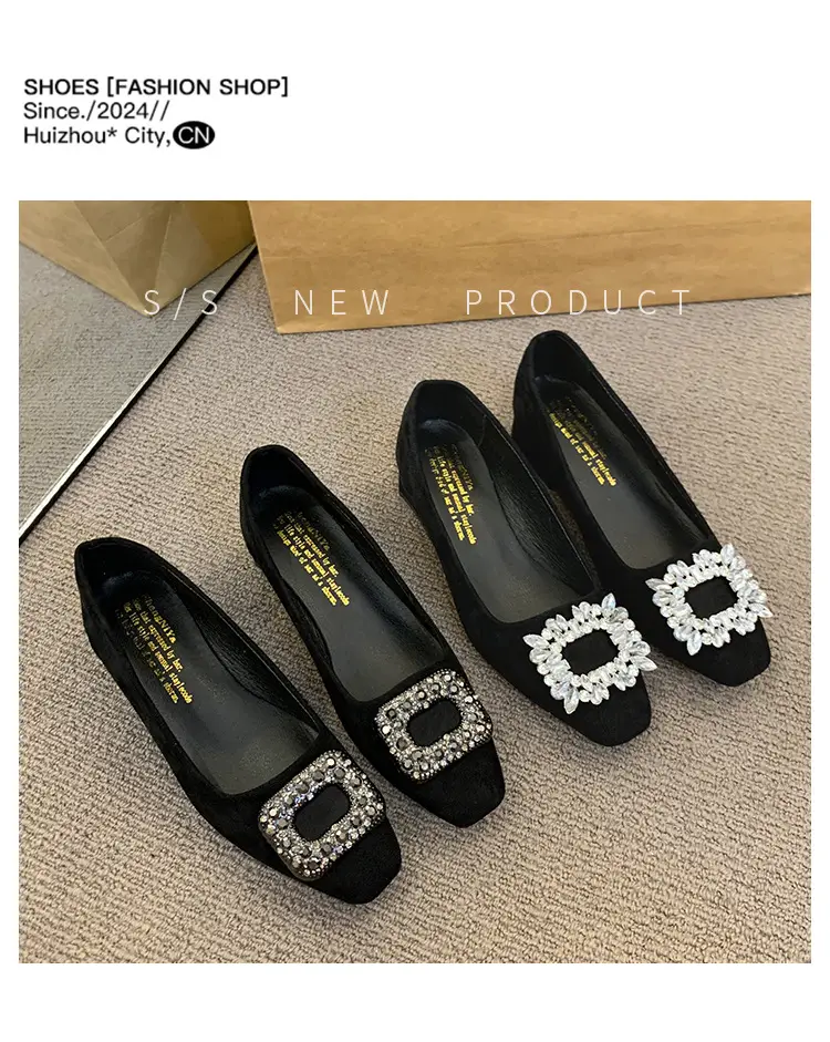 French-Style Women's Shoes 2024 Spring New Elegant Rhinestone High Heels Chunky Heel Square Toe Commuting Evening Shoes Commuter Style — feature 18
