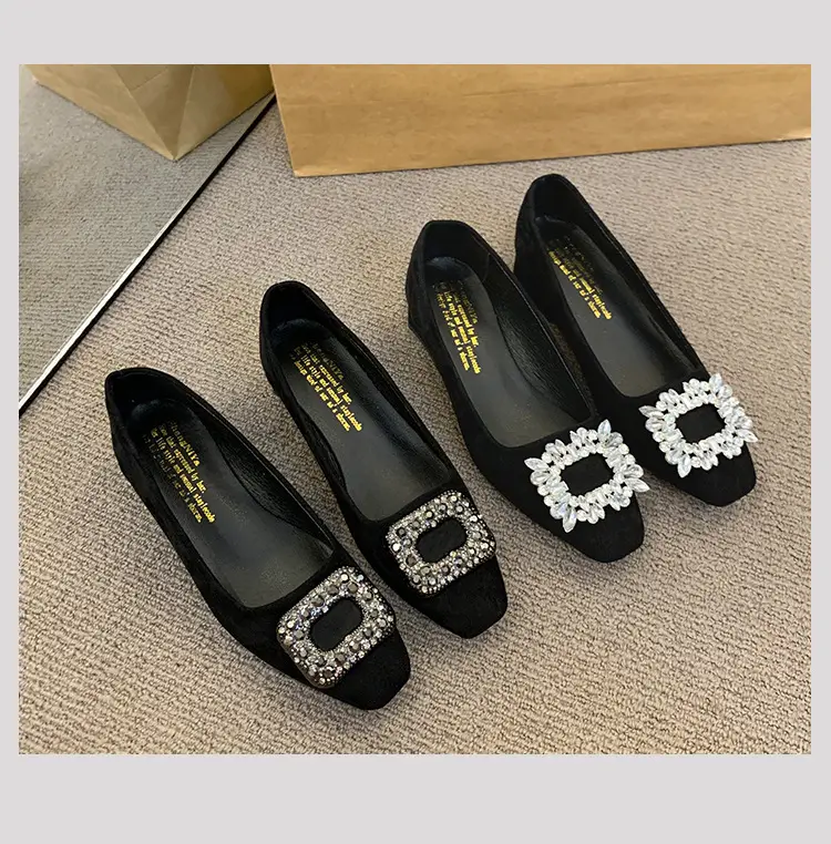 French-Style Women's Shoes 2024 Spring New Elegant Rhinestone High Heels Chunky Heel Square Toe Commuting Evening Shoes Commuter Style — feature 2