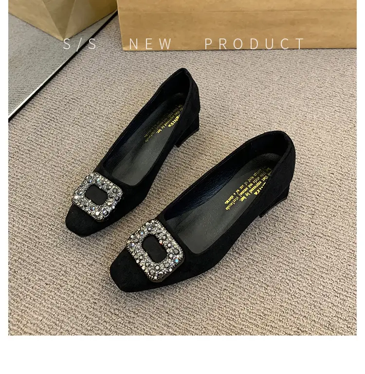 French-Style Women's Shoes 2024 Spring New Elegant Rhinestone High Heels Chunky Heel Square Toe Commuting Evening Shoes Commuter Style — feature 21