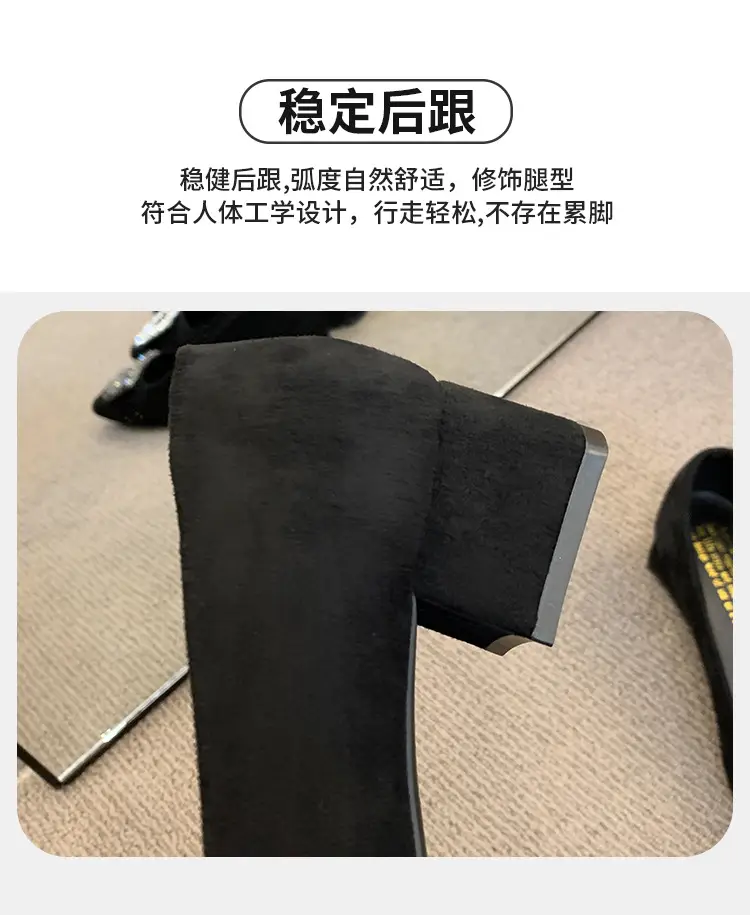 French-Style Women's Shoes 2024 Spring New Elegant Rhinestone High Heels Chunky Heel Square Toe Commuting Evening Shoes Commuter Style — feature 6