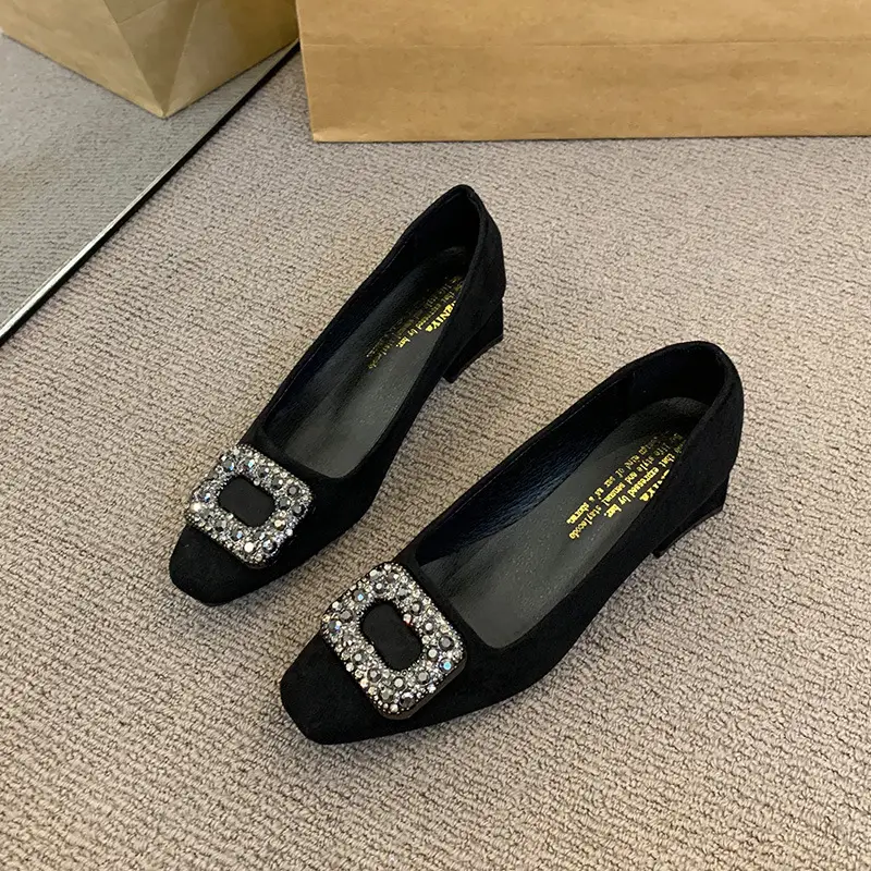 French-Style Women's Shoes 2024 Spring New Elegant Rhinestone High Heels Chunky Heel Square Toe Commuting Evening Shoes Commuter Style - Image 2