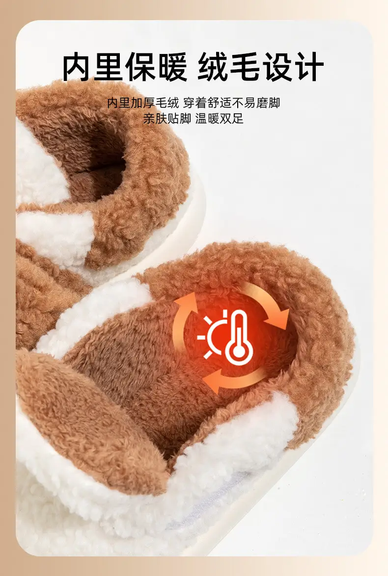 Velcro Cotton Slippers Women's Winter Lambcock Heel Mao fleece-lined Thick-soled Indoor Household All-match Warm Cotton Shoes — feature 4