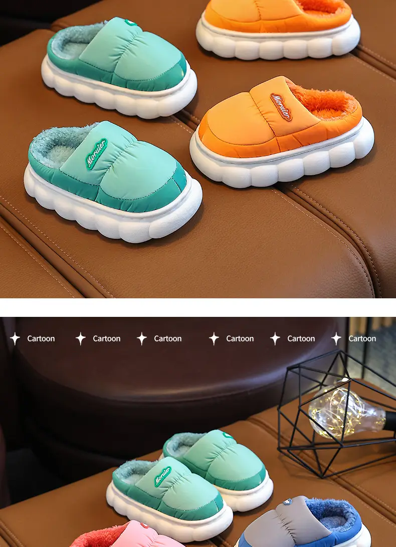 Winter Children's Cotton Slippers with Heel, Parent-Child Cotton Shoes, Big Children's Warm Non-Slip Waterproof down Shoes, Home Children's Style — feature 15