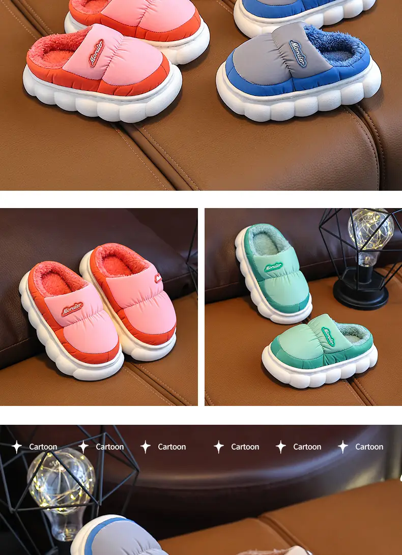 Winter Children's Cotton Slippers with Heel, Parent-Child Cotton Shoes, Big Children's Warm Non-Slip Waterproof down Shoes, Home Children's Style — feature 16