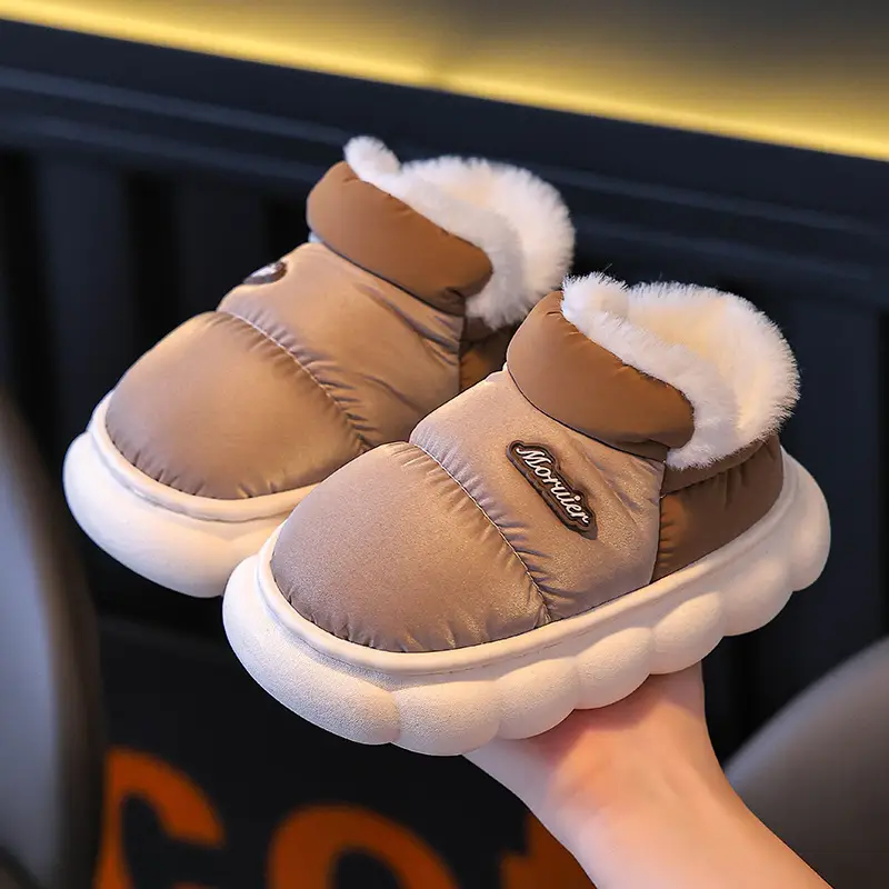 Winter Children's Cotton Slippers with Heel, Parent-Child Cotton Shoes, Big Children's Warm Non-Slip Waterproof down Shoes, Home Children's Style - Image 12