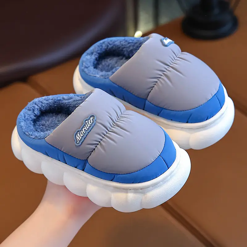 Winter Children's Cotton Slippers with Heel, Parent-Child Cotton Shoes, Big Children's Warm Non-Slip Waterproof down Shoes, Home Children's Style - Image 2