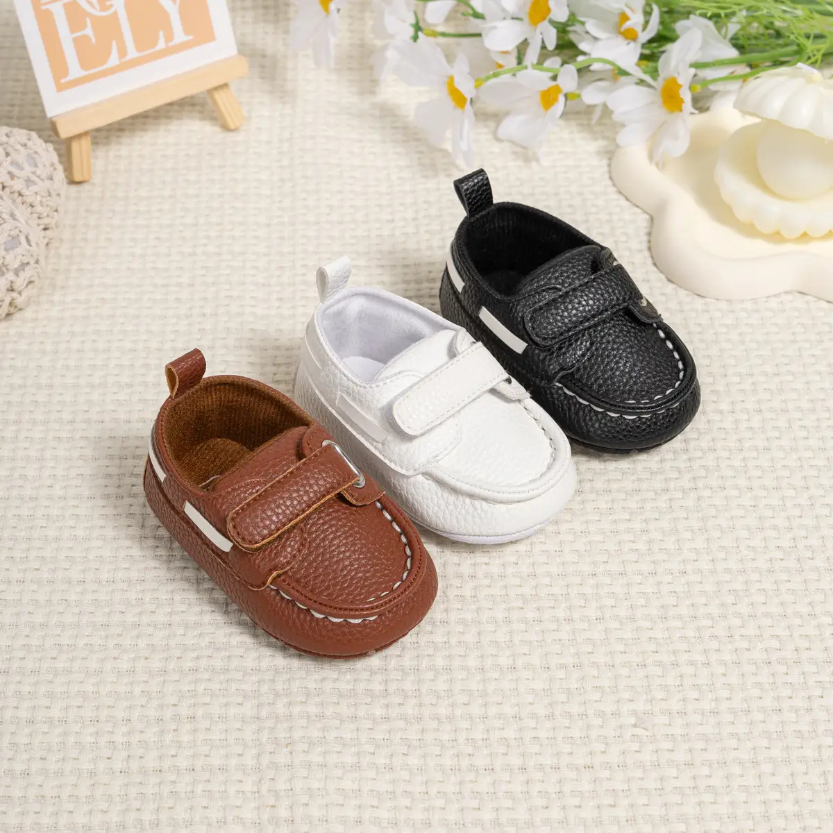 Baby Shoes Brown White Black Velcro Non-Slip