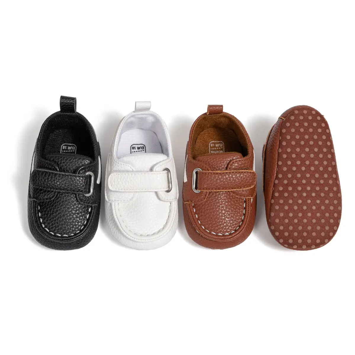 Baby Shoes Brown White Black Velcro Non-Slip