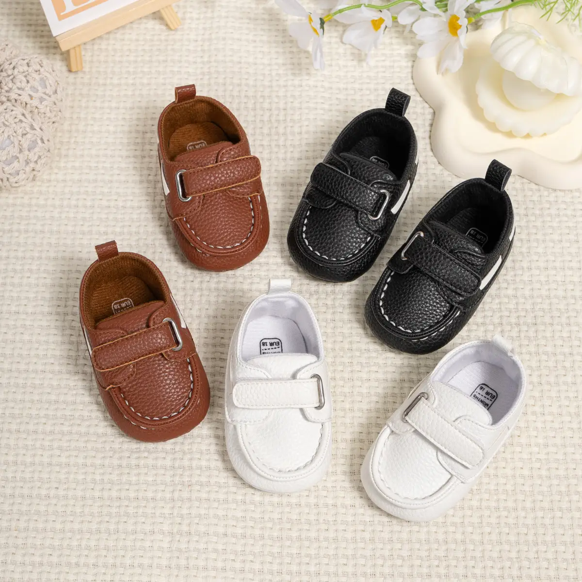 Baby Shoes Brown White Black Velcro Non-Slip — feature 4