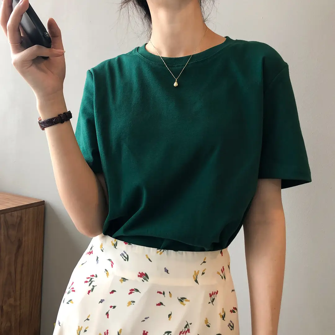 Heavy 230g solid color men's and women's short sleeve bottoming shirt pure white T-shirt combed cotton Tee half sleeve support customization — feature 19