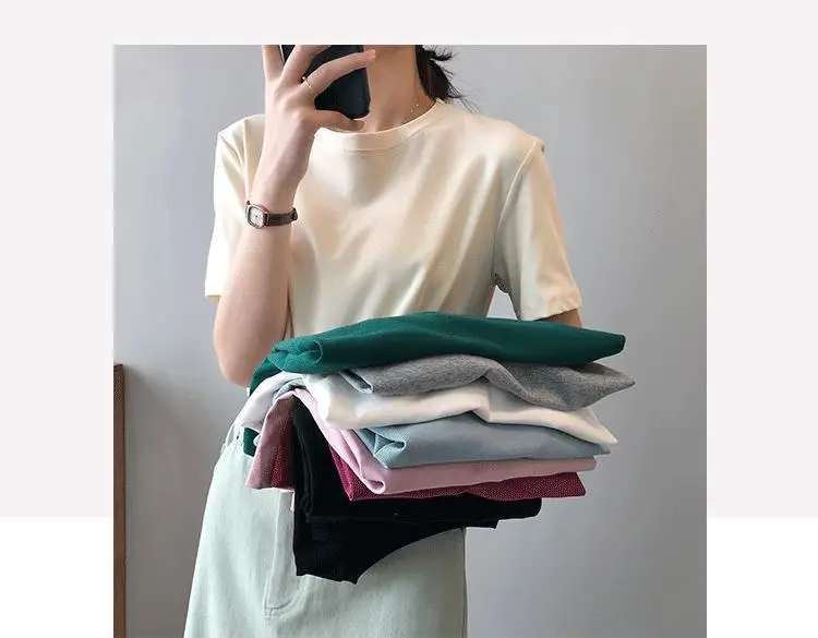 Heavy 230g solid color men's and women's short sleeve bottoming shirt pure white T-shirt combed cotton Tee half sleeve support customization — feature 3