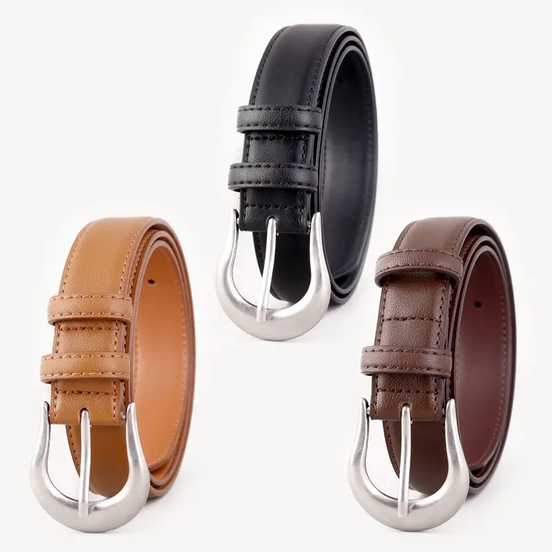 Women Genuine Leather Belt with Silver Buckle Black - Image 5
